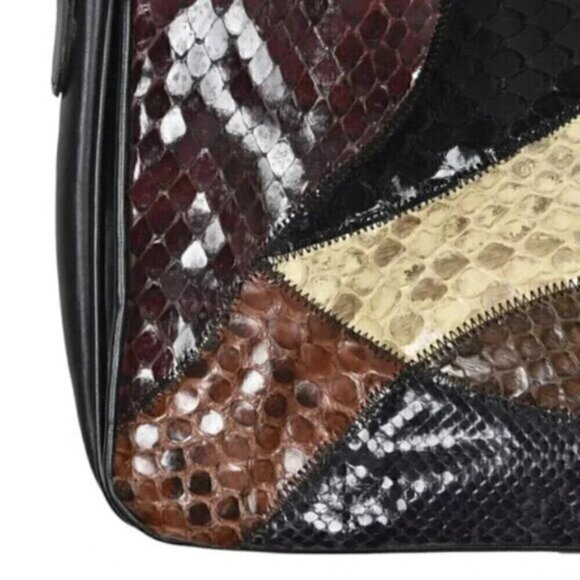 Vintage Cuero Vaca Leather Snakeskin Purse Shoulder Bag Black Patchwork - Picture 3 of 14